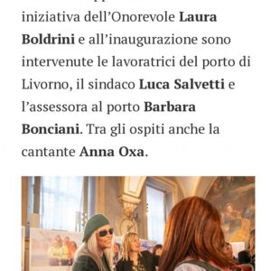 Anna Oxa Instagram - Anna Oxa, in occasione di un incontro alla Camera dei Deputati, viene invitata a visitare la mostra...avendo l'occasione di salutare le lavoratrici del porto di Livorno...
(abiti: Avant Toi)
(Redazione: L'osservatore) 
L.