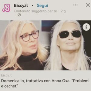Anna Oxa Instagram - OXARTE INFORMA:
Anna Oxa si sta organizzando con i giornalisti che hanno fatto richiesta prima e durante il festival di Sanremo, per le interviste. 
Poi, come ben sapete
c è quel cretino mese dell'anno 
che scrive bufale e gli altri ci vanno dietro come se non avessero capacità d'intendere e di volere. 
Gli articoli, ormai, sono scritti 
non per raccontare fatti 
ma vengono scritti per diffamare o fare critiche dovute ad interpretazione di persone che sono patologicamente affette da "oxite". Articoli su commissione(?) 
Non ci sono cure, ne farmaci per questo virus che infetta velocemente persone che sono predisposte a stupidità, violenza, malvagità, cattiveria e depravazione.
I primi sintomi sono: unti in faccia, sudici e senso di sporco. La signora Mara Venier ha invitato la signora Anna Oxa, a Domenica In, per tramite del suo staff. 
La signora Anna Oxa lavora per una società, non ha chiesto proprio nulla! 
La società ha presentato delle spese (come fanno tutte le altre società). Nelle spese si prevede anche il pagamento di altre persone con un impegno di 4 giorni, di cui viaggi, vitto, alloggio ecc. 
Alla società non è stata comunicata nessuna problematica, anzi anche il Presidente Coletta ed altri, sembrerebbero contenti. 
Quanta malsanità a commentare ogni articolo di gente che campa "stuprando" l'immagine di una grande Donna, 
grande artista... 
L'unica problematica è stata che non si è fatto in tempo per la puntata di domani, a "causa" del funerale di Maurizio Costanzo, molti erano presenti al funerale e le pratiche si sono rallentate. 
Probabilmente nel rispetto degli impegni di tutti non si esclude la partecipazione nelle prossime puntate. 
Come sempre Oxarte 
può documentare ogni cosa. 
Potremmo mai credere che la RAI, tv di Stato avrebbe violato la privacy delle società, con questa specie di essere mortificante per se stesso, senza avvisare delle problematiche  OXARTE? 
Anzi, quando ho letto la notizia ho chiesto cosa stesse accadendo e mi è stato risposto di non badare a quello che viene scritto nei giornali. 
M 
#annaoxa #oxarte #annaoxa-oxarteTv