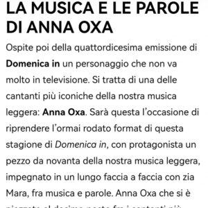 Anna Oxa Instagram - ANNA OXA  DOMENICA 17 DICEMBRE
ORE 14 SU RAIUNO
A DOMENICA IN
(tvblog)
