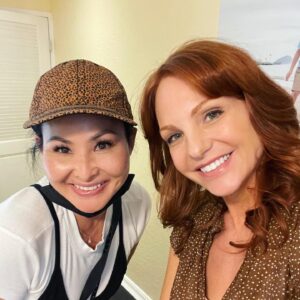 Anne Leighton Instagram - This is where the true magic✨happens behind the scenes 🥰 the fantastic #hairandmakeup team on @magnumpi who keep we actors camera ready, and forever wishing we could bring them home so we looked this way all day, every day 🤩💄💇🏼‍♀️ (also wardrobe, thank you🙏🏻 Ken & Michelle…I know after I was done that blouse had a life of its own 😂) I’m just amazed and impressed by the crew in this production and the women I met with hearts of gold. Thank you Kelly, Cassidy, Melody, Chantal, & Linda. But the true star of the crew goes to Pablo the #papillon PRINCE 🐾🐶.
.
.
@mellevymakeup @mellevy @coletteandkelly @cassidyblaine90046hair @chantalboomla