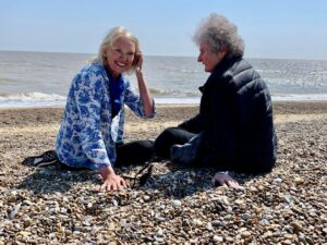 Anneka Rice Instagram - An utterly magical day in Suffolk with my mentor and teacher Maggi Hambling, recording a one-off special for Radio 4 about how the county has shaped her. We started in a ditch - because this is where she had sat as a teenager and sketched, too nervous to walk up the drive to Benton End where she was meant to be enrolling - and ended up at the Scallop, via her studio and her favourite beach. I’ve wanted to get Maggi in that ditch ever since I first met her 15 years ago, and then trace her journey and life through the Suffolk landscape. And finally we did it! At one point a man came up to her on the beach and said “thank you for being a genius”. Says it all…Details of transmission to follow… #maggihambling #painting #suffolk #sea #seascapes #scallop #beach #studio #teacher #pupil @bbcradio4