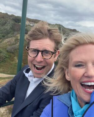 Anneka Rice Instagram - Yesterday I was on a chairlift in the Alps, heading to the top of a mountain. Today I seem to be on a chairlift on the Isle of Wight heading up The Needles.. With Josh Widdicombe! Blimey. The chairlift network is excellent. Caught the 06.30 from Lake Maggiore ….
