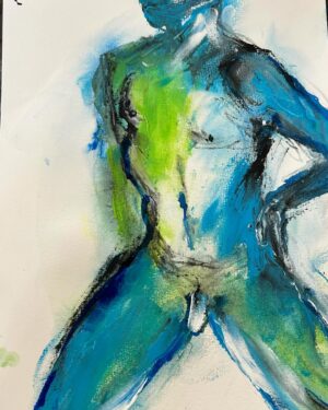 Anneka Rice Instagram - Part of a blue study today, done quickly with my finger and a stick. Seemed a good idea at the time as I’d left my brushes at home. It was Maggi Hambling’s birthday this week so we had cake in the studio. Maggi wore a tiara. Honestly, I just adore my painting tribe. I nearly didn’t go as had a 6am shift beforehand but so glad I did. Painting with friends is always nourishment for the soul…#blue #painting #ink #acrylic #life