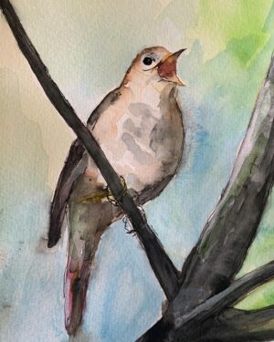 Anneka Rice Instagram - Very excited to be doing Tweet of the Day on Radio 4 today. Just before 9am. I became obsessed with painting nightingales during lockdown so this is my first subject today. I like the story that Keats composed Ode to a Nightingale when he heard one singing in a leafy glade on the Isle of Wight. #tweet #nightingale #isleofwight