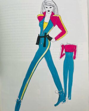 Anneka Rice Instagram - National Illustration Day. Who knew. This was a jumpsuit prototype by designer Liz de Costa around 1988. She was possibly on the wacky backy when she did my leg measurements but the shoulder pads are excellent!