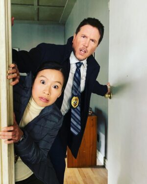Annie Chang Instagram - @lochlynmunro and I had no fun on the set of #Peacemaker and were very serious at all times. #DetectiveFitzgibbon #DetectiveSophieSong
