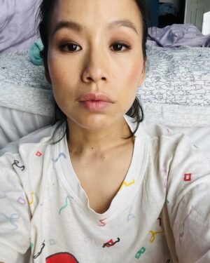 Annie Chang Instagram - Sometimes after shooting I don’t want to take the pretty makeup off so I try to think of something exciting to do, then I just clean my bedroom in it because I’m in THAT stage of life #old