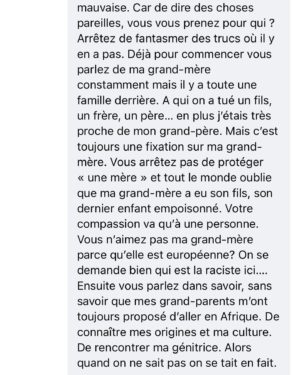 Anouchka Henchoz Instagram - A toi qui voit toute la vie en noir ou blanc. Qui veut créer des camps et séparer. A toi aussi qui veut pourrir tous mes posts, je t’en mets un exprès pour que tu puisses déverser ce que tu as à déverser. D’ailleurs à la base je voulais balancer les messages de rageux qui nous traitent de raciste, qui espèrent que ma grand-mère ira en enfer et encore je vous épargne les plus violents. Mais en fait non…. Je ne vais pas donner encore plus de caviar au cochon. Mais pour éviter que les gens viennent encore m’écrire sous mes photos «hey regarde tu as vu l’émission » oui j’ai vu. Enfin si on peut appeler ça une émission car @rtiofficiel et @cmidirti ne peuvent pas être des professionnels c’est impossible. Pas quand on laisse une femme propager autant de mensonges sans avoir vérifié les sources. Pas quand on prend le contenu privé d’une personne pour l’afficher ainsi. Divulguer son nom complet et dérouler le fil de sa vie. Sans son consentement et sans lui avoir demandé son avis. Car ils ont menti sur le plateau JAMAIS je n’ai eu de contact avec vous. Alors sortez-moi les preuves pour le tribunal. Et surtout depuis, je vous écris de partout, même votre chroniqueur @momosanogo me suivait et toujours aucune nouvelle de vous. C’est une honte. Mais les msgs passés en stories résument déjà l’histoire. Je rajouterai uniquement ceci: Non je n’ai pas honte de pleurer. Non je n’ai pas honte d’être épuisée de tout ça. Ni d’être en colère après tant d’injustice et de calomnie. C’est pas aux victimes d’avoir honte. Et je ne me laisserai plus faire. J’ai été soumise pendant 29ans et cette année j’avais décidé d’enfin sortir des secrets. Et vous m’avez enlevé à nouveau ma vérité, ma vie. Alors vous pouvez bien venir me donner vos leçons de morale et me dire ce qui est juste ou non après ça… j’en ai plus rien à faire. J’ai enfin vu le vrai visage des gens et que je pourrai tout faire on me voudra du mal alors autant être qui je suis vraiment et kiffer ma vie. Et surtout JAMAIS JE NE VAIS CÉDER A LA PRESSION ni sombrer dans la haine plutôt que l’Amour. C’est certainement un test de la Vie. Je vais me relever, comme d’hab et plus me détourner de ce passé qui est juste un sac de noeud