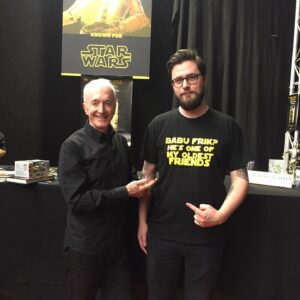 Anthony Daniels Instagram - Meeting lots of well-dressed people here at Comic Con. Anton made this T himself #iamc3po #babufrik #brusselscomiccon #c3po #tshirt