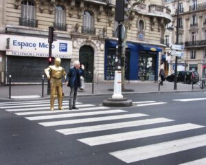 Anthony Daniels Instagram - Abbey Road came to Paris in 2016.
Met this guy in splendid home-made costume on Boulevard Saint-Germain so had to stop the traffic to help him cross.
 Watch us at https://www.youtube.com/watch?v=b22y1hRj8yc  and https://www.youtube.com/watch?v=H_hJLv8Zxds
@pulpscomics #boulevardsaintgermain #paris #iamc3po #threepio #abbeyroad #starwars