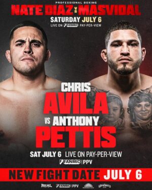 Anthony Pettis Instagram - The 209 🆚 The 414 🤝

Stockton’s very own, @chrisavila209, will go face-to-face with Milwaukee’s @showtimepettis on July 6th 🥊

#DiazMasvidal #ChrisAvila #AnthonyPettis #NateDiaz #JorgeMasvidal #Fight #Boxing