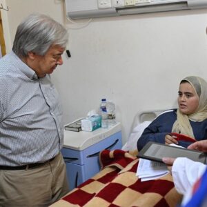 António Guterres Instagram - From Rafah, I have a message to Palestinians in Gaza:

You are not alone.

People around the world are outraged by the horrors we are all witnessing in real time. I carry the voices of the vast majority of the world who have seen enough. Who have had enough. And who still believe that human dignity and decency must define us as a global community.

It’s our only hope.

It’s time to truly flood Gaza with life-saving aid. The choice is clear: either surge or starvation. Let’s choose the side of help – the side of hope – and the right side of history.

I will not give up. 
And all of us must not give up in doing all we can for our common humanity to prevail in Gaza and around the world.

📷: General Hospital in Al Arish, Egypt (UN Photo/Mark Garten)