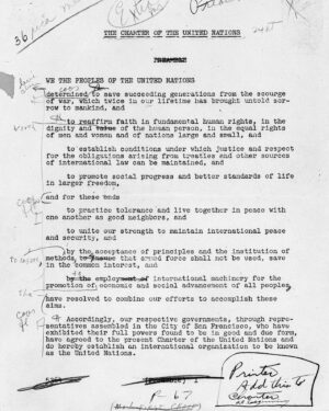 António Guterres Instagram - If countries fulfilled their obligations under the @unitednations Charter and international law, every person on earth would live in peace and dignity.

The problem is that many governments are ignoring these commitments - and millions of civilians are paying a terrible price.

There is always an opportunity to create a more inclusive, comprehensive, and effective global order that works for everyone based on the UN Charter and international law.

We must work for solutions rooted in justice, with renewed urgency and solidarity.

📷: Original manuscript of the UN Charter preamble, complete with handwritten notes.