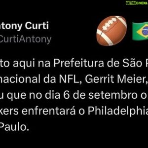 Antony Curti Instagram - Em evento aqui na Prefeitura de São Paulo, o VP internacional da NFL, Gerrit Meier, anunciou que no dia 6 de setembro o Green Bay Packers enfrentará o Philadelphia Eagles em São Paulo.  #NFL #NFLBrasil #NFLnaESPN