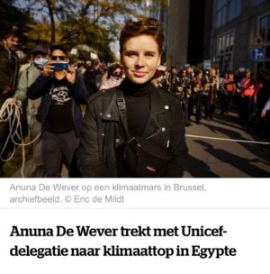 Anuna De Wever Instagram - In the run-up to @cop27_egypt in November, I will be part of a delegation of African and European activists who will travel to South Sudan with @unicef to highlight the consequences of the climate crisis on an international platform.

There are incredible grassroots organisations in South Sudan working every day, with young people, to address the crisis that affects them directly and dramatically. 

Our goal is to connect with young people in and around the Horn of Africa to work together to develop strategies to affect the outcome of COP27 in Egypt. 

The region is one of the least responsible for global warming, and yet, one of the most affected by its consequences. 

Internationally, very little attention is paid to the extreme drought and massive floods that are ravaging South Sudan and currently leave 8 million people, more than half of them children,  in acute humanitarian need.

This crisis is being invisibilized, which is why we as privileged white European activists collectively need to pass the mic to activists and people on the frontlines, and prioritize contributing to an international coalition of movements while holding Europe accountable for their destructive, extractive and oppressive policies. We need to work together globally. 

Global north countries are responsible for 92% excess emissions. 

Today, most policymakers around the world are actively maintaining a system that is fundamentally built on exploitation of people and the planet. 

It is therefore crucial that issues of human rights, racism, colonialism and global justice are centered in the climate debate and highlighted on international platforms such as COP27.