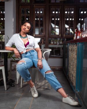 Apoorva Bhardwaj Instagram - If you need me, I ll be sitting right here contemplating my life. 
.
.
MUAH: @beautifiedby_rakshajois 
Stylist: @stylebyshrujanaravikumar 
Photography: @8bitphotoguy 
Editing: @koushik.gowda_ @koushikgowdaphotography 
.
.
.
.
.
.
#photoshoot #curlyhairmodel #curlyhairactress #curlyhair #actor #actresd#kannadaactress #southindianactor #kannadafilms #southindianfilms #rarebeauty #tornjeans #bluejeans #ambience #curlsandcurves #unconventional #kfi #upcomingartist #curlyhairdontcare #acting #photography #indoorshoot #bangalore #telugufilmindustry #tamilactors #malayalamfilm #southindian #act #sitting #bar