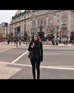 April Schutte Instagram - 13 years ago in London! This was our first time there. Look at that big, curly dark hair! Loads of grey in there but it’s not as noticeable in these photos. 
.
.
.
#youngerdays #londonlove #earlygrey #youngandgrey #silversister
