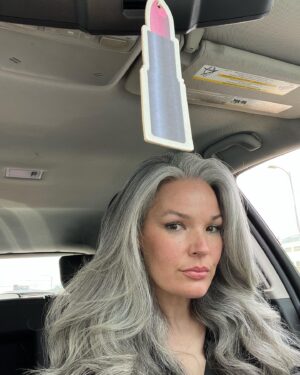 April Schutte Instagram - Booked it!!! Beyond grateful to get these opportunities! Living these dreams 🙌🏻🖤 Thanks to my amazing agents at @lamodelsdirect @lamodels 
.
.
.
#modelinglife #bookedit #fashionmodeling #carselfies #greathairday #silversister #greyhairdontcare #greyhair #silverhair