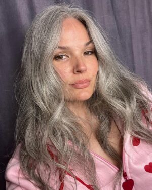 April Schutte Instagram - So tired, but this hair is lookin’ so fine 🤩
.
.
.
#silverfox #proaging #finelines #nobotox (no judgement) #maturemodel #longhealthyhair #hairmodels #greyhairmovement #grayhairdontcare #silverstrands #silverhairdontcare