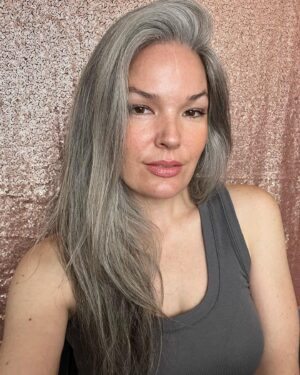 April Schutte Instagram - I’m tired and I’ve got nothing 😅 Enjoy this selfie from this mornings casting. 
.
.
.
#surfsupmarge #voluminoushair #greyhairmodel #hairmodels #realskin #realhair #naturalgreyhair #modellifestyle
