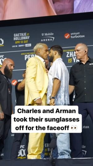 Arman Tsarukyan Instagram - Charles Oliveira and Arman Tsarukyan got close in their first faceoff 👀 #UFC300