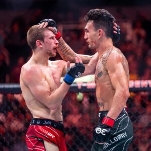 Arnold Allen Instagram - 1 year ago, scrapping with the now BMF, what an inspiring career @blessedmma is having, no risk no reward, respect

#UFC300 #BMF