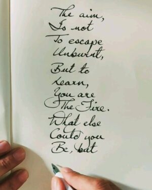 Arunoday Singh Instagram - •
The aim,
Is not
To escape
Unburnt,

But to 
Learn,
You are
The Fire.

What else
Could you
Be, but
Aflame___
•
•
#sufiSoulPoetry