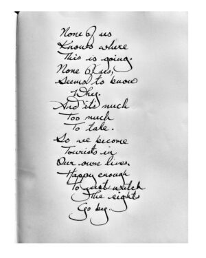 Arunoday Singh Instagram - •
None of us
Knows where
This is going.
None of us
Seems to know
Why.

And it's much
Too much
To take.

So we become
Tourists in
Our own lives.
Happy enough,
Just to watch
The sights
Go by.
•
•
#SufiSoulPoetry #poetsofInstagram