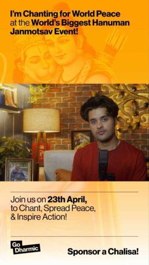 Aryaan Arora Instagram - This Hanuman Jayanti, we’re honoured to have Aryaan Arora join us for our special “108 Chalisas for World Peace” on 23rd April at 11:00 BST. 

Witness the spirit of Hanumanji’s devotion to a peaceful world come alive as over 50 singers chant in his honour. 
Watch for free or sponsor a chalisa to support Go Dharmic’s social action projects. Participate in a global movement that is inspired by Hanumanji’s selfless service!

Moved by Hanumanji’s love, we can Move Mountains! Vasudhaiva Kutumbakam! The World is One Family! 

Watch & Sponsor: https://register.enthuse.com/ps/event/HanumanJanmotsav2024

#WorldPeace #GoDharmic #CompassionInAction #HanumanJayanti2024 #HanumanJanmotsav2024 #HinduFestival #Bhakti #VirtualSatsang #Satsang #Chalisa