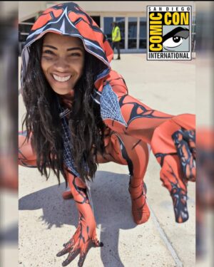 Ashleigh Morghan Instagram - Baby's first SDCC was such a blast omg! I got to cosplay and take photos with a mini version of myself, got into HALL H twice, saw two of my friends host panels, saw exclusive trailers and got super dope gifts. I explored the streets of San Diego (which I loved) and got to geek my brain off!! Haha back in LA now I can fully process, or at least begin to process how amazing this con was.

To @coyjandreau thank you SO much! Because of you I got to have the best first time at San Diego comic con! I got to see you interview KEANU REEVES and comic geniuses in HALL H! You killed it and I'm so blessed to have you as a friend! 

To @sarah_porti you, you are a rare and beautiful soul! Thank you for allowing me to tag along to HALL H AGAIN to see the COOOLEST trailers, watch my favorite actors on panels and just nerd out. I am eternally grateful. (Thank you Michael also for giving me his wristband)! 

To @hottopic for throwing one of the BEST parties at SDCC! AT AN ARCADE! I got to reconnect with some of my favorite friends and delicious food and drinks and play video games!

And to @weaudition for throwing the dopest networking connecting party at SDCC! I saw my favs and met new ones!! 

K I'm gonna go cry, hydrate, nap, and hibernate. #sdcc2022 #sdcc #htfinatic #htxsdccmeetup #sponsoredbyht #hallh #cosplay #cosplayer #convention #hottopic