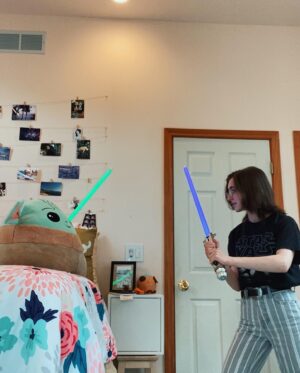 Ashley Boettcher Instagram - Just a girl and her Padawan popping by to say May the 4th be with you 💚
•
How are you celebrating today? Did y’all see the Kenobi trailer that dropped?! So psyched y’all
•
•
•
•
{ ps. Yes, I’ve had this shirt for 4 years. Yes, it’s one of my favorite shirts. No, I’m not getting rid of it. Thank you. #maythe4thbewithyou and happy #starwarsday }
