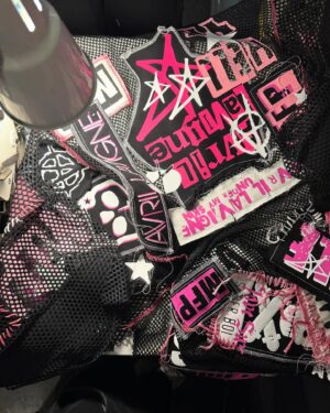 Ashton Michael Instagram - ☠️💕 AVRIL 💕☠️ 
.
@avrillavigne on her “Greatest Hits Tour” in custom Ashton Michael crust punk patch hoodie and distressed printed plaid garter skirt . 
.
📸 @skylerbarberio .
.
#ashtonmichael #avrillavigne #punkprincess #greatesthitstour #punktsugicollection 
.