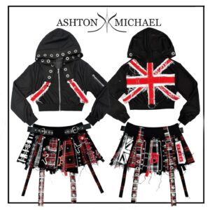 Ashton Michael Instagram - 🇬🇧 🧷☠️ AVRIL ☠️🧷 🇬🇧 
.
@avrillavigne performing @glastofest in custom Ashton Michael was one for the books . Such a rad moment to create this look for such an incredible festival . A nod to OG UK punk culture , sprinkled with Avril energy, completed with classic Ashton Michael esthetic .
 
.
You killed it babes … 
.
.
#ashtonmichael #avrillavigne #glastonbury #mfp #queenlavigne #punktsugicollection