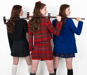 Athena Levesque Instagram - Do you like these looks inspired by @heathersmusical and @thecwriverdale? I hope so because we’re now the proud owners of a croquet set.

#levesquetriplets 

@ani.levesque @arianna.steckler.levesque @athena.lev