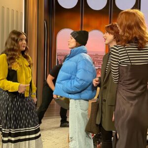Athena Levesque Instagram - Did you watch us on @thedrewbarrymoreshow? We modeled the same piece styled three different ways by the talented  @zannarassi. We had so much fun working with the entire team, and we can’t gush enough about how incredibly sweet and welcoming @drewbarrymore was!! What a fun, amazing day. Thank you for having us, have us back anytime! 

@ani.levesque @arianna.steckler.levesque @athena.lev 

#drewbarrymore #drewbarrymoreshow #livetv #talkshow #triplets #twins #stylechallenge