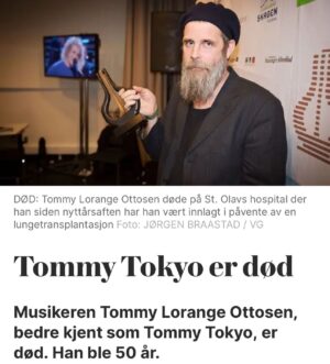 Atle Antonsen Instagram - Dette var ordentlig trist. En sjelden gave av et usedvanlig lidenskapelig verdensklassemusikkmenneske er borte. @tommytokyo_offisiel