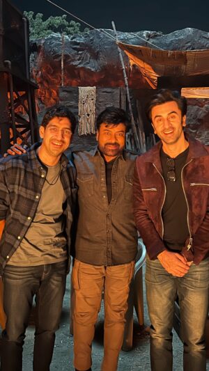 Ayan Mukerji Instagram - Chiranjeevi Garu & Brahmāstra ❤️💥

I have met Chiranjeevi Garu on just two occasions - once with Ranbir when we asked him to lend his voice for Brahmāstra in Telugu, and once when we recorded his iconic voice a few days ago - but the feeling he has left me with, will last forever. 

A Mega Star with Magic Energy - He made me feel so warm and so welcome, and was so positive about Brahmāstra - I cherish deeply having had the privilege to have met him on this journey !

With utmost respect (and excitement)... I feel honoured to share that Chiranjeevi Garu is lending his Voice to our movie, and our Trailer in Telugu. 

To be in the Dub Studio with him, and to listen to his voice on our Trailer - will be one of my favourite memories on Brahmāstra!

2 days to go now... 
Our Trailer out on June 15th!! 💥