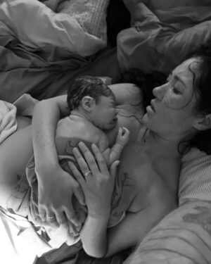 Aylya Marzolf Instagram - On April 11th at 4:25 am in the comfort of our own home we welcomed Mosey earth side. 

Birth Story: 
(Short version)
We weren’t expecting him to come early, Dirk was actually a few hours out of town for a job when it all started. I brushed it off and thought this can’t be it. Luckily I checked in with the midwives and she suggested Dirk come home. By the time he got home I was in full blown labor, contractions I couldn’t talk through and the midwives came right away. They set up the birth tub in our bedroom. I could barely walk the contractions were so intense. I labored in the tub, then on a birthing stool and then in my bed. And with the help and support of Dirk, Cassius and our midwives from @kindredspacela Mosey was born into our loving arms. I’d be lying if I didn’t say it was the hardest thing I’ve ever done, but it was 100% worth it. And I haven’t had to leave my bed since (except to go to the bathroom). It has been so warm, personal and loving. This entire experience. And it continues to be. 

I know home birth isn’t for everyone, but if you are curious about it I’m happy to talk about it all day. Truly a gift. I’m so incredibly grateful. And thank you all who have shared your love and support with us, throughout our relationship, through this pregnancy, and in celebrating our growing family. We love you all. ♥️ 

#homebirth #geriatricpregnancy #naturalbirthing #birthathome