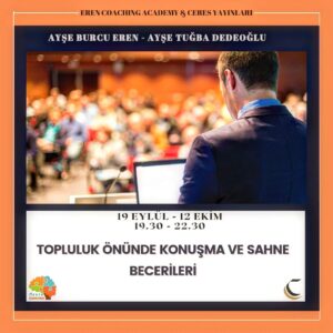 Ayşe Burcu Eren Instagram - Topluluk Önünde Konuşma ve Sahne Becerileri Eğitimi Eylül Sınıfı yeni kayıtlarını almaya başladık bile...

🎈Hem de erken kayıt fırsatları ile...

🎈Mükemmel sunumlar ve anlatımlar için sahnede olmak istiyorsanız,

🎈Sahneye adım atmak için çekinceleriniz varsa,

🎈Sahnede bedenimi ve sesimi nasıl kullanacağım diyorsanız?

🔊Sizin için yepyeni bir eğitim başlıyor!

🎀"Topluluk Önünde Konuşma ve Sahne Becerileri Eğitimi"

🎈Eğitimimiz 19 Eylül - 12 Ekim arasındadır. 4 Hafta sürer.

Salı ve Perşembe günleri
19.30 -22.30 

Toplam: 24 Saattir.
Eğitimimiz Yüzyüzedir.

Sertifika programı 19 Eylül'de başlar ve 12 Ekim'de son bulur.

Ödev sunum günü olan 12 Ekim tarihinde, katılımcıların sertifikaları; sertifika töreni ile kendilerine teslim edilecektir.
 
Eğitimin içinde; konuşmacı olmanın yanı sıra, bir kitap yazma yolculuğuna çıkmak isteyenler için; @tugbadedeogludemir  tarafından duzenlenmiş hediye bir de atölyemiz de olacaktır.

Iletisim: 0532 159 03 30 - 0532 054 48 99

Programın sonunda, @erencoaching
Ve @ceresyayinlari ıslak imzalı sertifika verilecektir.