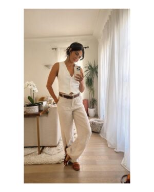 Azita Ghanizada Instagram - Summer’s been a complicated one for sure. 

Chaotic, poetic, sparkly, dark.  New things show up 🤍 and old things lurk to pull you deep into your humanness. 🖤

But you get bangs, (realizing they legit trauma bangs) show a little leg, say yes to the drinks and the friends, kiss your therapy pup, and honor all the moments with a fit check mirror selfie. 

💛🌞☀️ #maincharacterenerg #summer #mirrorselfie #look #inspo #styleandthebeach #styleinspiration #notablogger #onstrike 🤷🏻‍♀️