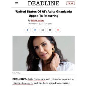 Azita Ghanizada Instagram - Get to make more of this 📺🎭

Shows been growing, and showing up to tackle big subjects in a tender way. It’s delicate, funny and oh so very meta. With so many people I care about who work really hard to make it special. 

It’s a little show with a big ol’ heart. If you haven’t watched, please tune in Thursday nights at 830pm. 

Thanks for the write up @deadline and for all the sweet DMs and texts.  More to come!! 

Season 2 premieres this Thursday, 10/7 830pm.

#UnitedStatesofAl