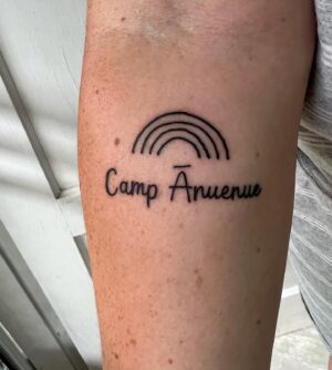 B.K. Cannon Instagram - What better way to celebrate my 25th year at @campanuenue than with my very first tattoo! I’m proud to have this tribute etched on my skin because the love that is Camp Ānuenue will forever be etched in my heart. As a Director, my dedication to this program and our ohana is fueled by the years of acceptance, guidance and encouragement I received as a camper. 🌈♥️
•
Thank you to Chanse for making this happen for us, I’m so glad to share this experience with the wifeys @24fussy @__uluwehi @xcelsior_56 (honorable mention @caraspapayas)