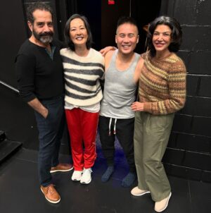 BD Wong Instagram - Here is the Acting Company of @atlantictheater company's World Premiere production of #WhatBecameOfUs by #ShayanLotfi, directed by @iamtherealchanginator, #TonyShalhoub, @chao_time, @wongbd, and @saghdashloo - even though we are all never on stage at the same time... Tonight is our final "double feature" where both casts of this beautiful two-hander perform for the same audience, separated only by an intermission reception for the theatergoers. This has been a very wild and wonderfully woolly experiment initiated by the playwright and this innovative, forward thinking theater known for bold choices. This weekend #RosalindChao and I play our final "us only" performances, after that Tony and Shohreh continue until June 29. For the record Ros and I are old chums from way back, which at times deeply informs our work, and I've always wanted to have anything whatsoever to do with Mr. Shalhoub. Also, Shohreh is quite the legend. A funny and moving experience for both the actors and the audience. My "Gelyu Harem pants" are by @kidoriman_lifestyle!