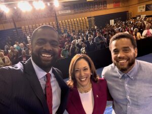 Bakari Sellers Instagram - Today was a long day! After leaving LA at 11:45pm landed in Charlotte at 7:45am. I was fortunate to join my brother @themichaelealy to interview @vp on her Economic Opportunity Tour @jcsuniversity.  Charlotte was an amazing host city. Catching up with great leaders @vilylescltt and @roycoopernc.

Today a conversation lead by black men, discussed access to capital for small businesses, home ownership, economic mobility, debt, and wealth building. 

MVP as always was intentional and purposeful. ✊🏾