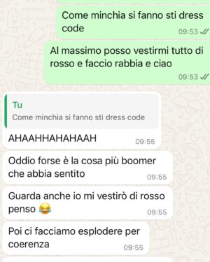 Barbascura X Instagram - @disneyit mi ha invitato alla premiere di Inside Out 2.
Dato che in questi giorni stava a Roma quella imbecille di @_federica_cacciola che mi ostino a coinvolgere nella mia vita, le ho detto “accompagnami così se ti vedo piangere durante il film ti piglio per il culo e mi allieto la serata”. Cosa che puntualmente è successa.
Ho scoperto da lì a breve che era previsto un dress code.  Vi allego la conversazione che ne è derivata. Ps: qualcuno effettivamente è venuto in pantalone marrone, camicia bianca e cravatta, ma pareva Spongebob. Ho vinto.
Ps: #insideout2 spacca.