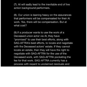 Bekka Prewitt Instagram - Recommend VOTING NO to AI replacing human actors & eliminating the production crew! AND to not getting streaming residuals! SAG-AFTRA National Board Member Anne-Marie Johnson (letter) breaks down important issues with this agreement.
•
#LevelUpMyContract #SAGAFTRAstrong #SAGAFTRA #SAGAFTRAstrike #united #standunited #Power2Performers #actors #writers #Solidarity #Strike #Hollywood #unions #acting #film #TV #television #unions #videogames  #movies #AI #residuals #streamers #studios #contracts #hollywood