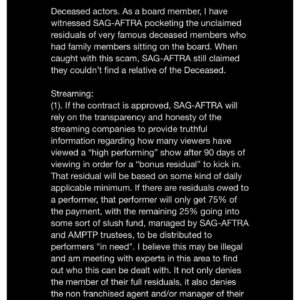 Bekka Prewitt Instagram - Recommend VOTING NO to AI replacing human actors & eliminating the production crew! AND to not getting streaming residuals! SAG-AFTRA National Board Member Anne-Marie Johnson (letter) breaks down important issues with this agreement.
•
#LevelUpMyContract #SAGAFTRAstrong #SAGAFTRA #SAGAFTRAstrike #united #standunited #Power2Performers #actors #writers #Solidarity #Strike #Hollywood #unions #acting #film #TV #television #unions #videogames  #movies #AI #residuals #streamers #studios #contracts #hollywood