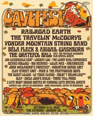 Béla Fleck Instagram - Catch me and  @abigailwashburn at @cavefesttn, October 11-13, at @thecavernstn in Grundy County, Tennessee! For guaranteed $129 festival tickets, get in on festival pre-sale which begins this Thursday at 12p CT, sign-up here: thecaverns.com/cavefestpresale. 

Everyone who registers will be entered into a drawing for a VIP Bell Tent package for 2. Get your tickets before Friday at 12p CT when the price goes up to $149. 

Performances above and below ground, on-site camping, glamping packages, open underground jam sessions, cave tours, cave yoga, delicious food trucks, local craft vendors, surprise performances—that's CaveFest! See you this Fall in Tennessee!