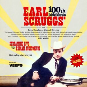 Béla Fleck Instagram - If you can’t make it to Nashville for the Earl Scruggs 100th Birthday Show on Jan 6, we do have some good news for you. This show is now going to be livestreamed on VEEPS. This will be a one-time only live broadcast. Come celebrate Earl with me and many other bluegrass greats, and sign up for livestream access at @veeps.

Proceeds benefit The Earl Scruggs Center