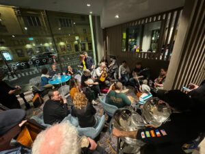 Béla Fleck Instagram - Excellent post show jam in Glasgow, with Natalie MacMaster, Jonathan Scales, Ron Block, Tatiana Hargreaves and many more…much fun was had - on to Dublin!